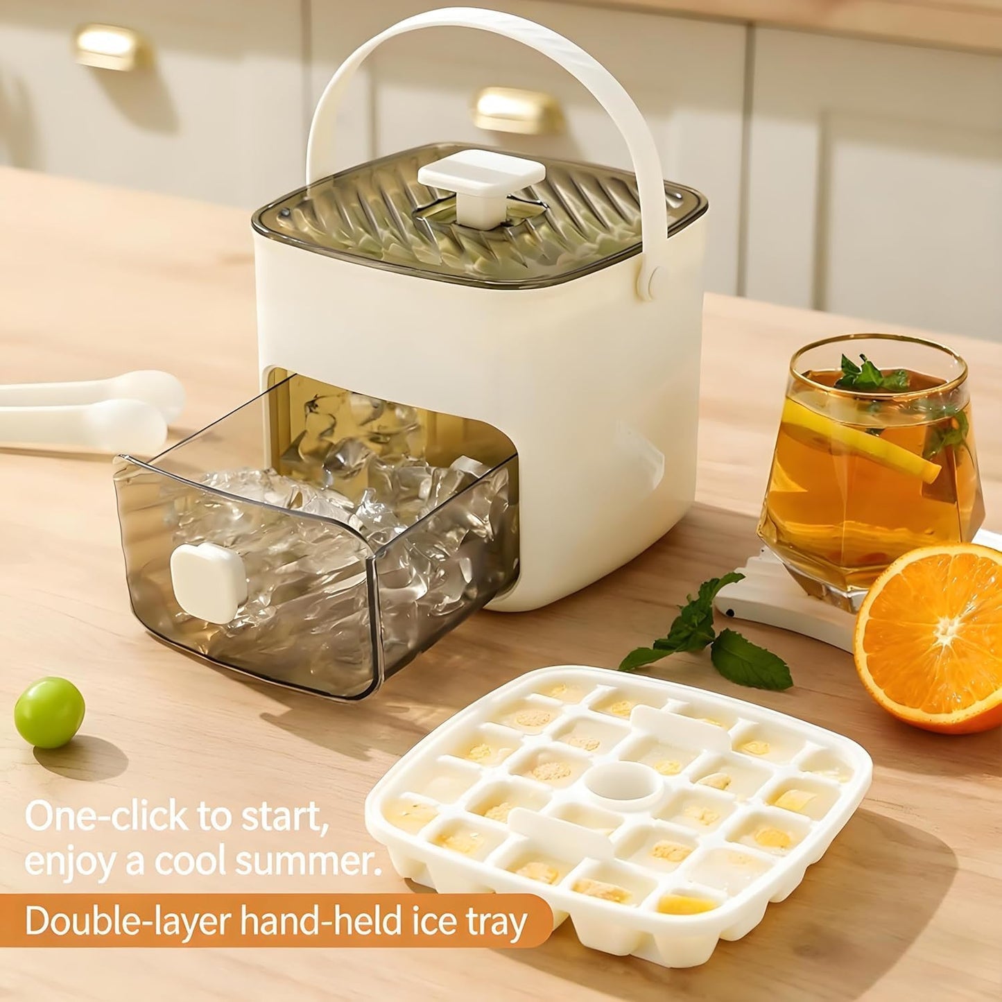 2025 Portable Ice Maker for Freezer with Ice Bin Fast, Compact Countertop Design & Storage Drawer | One-Touch Operation for Home, Office,Household & Outdoor Use (Green)