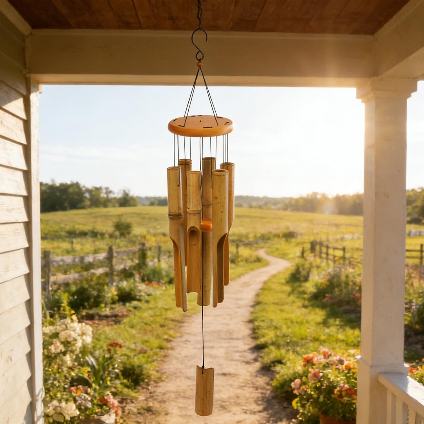 MUMTOP Bamboo Wind Chimes, Outdoor Wooden Wind Chime with Amazing Deep Tone for Garden, Patio, Home or Outdoor Decor