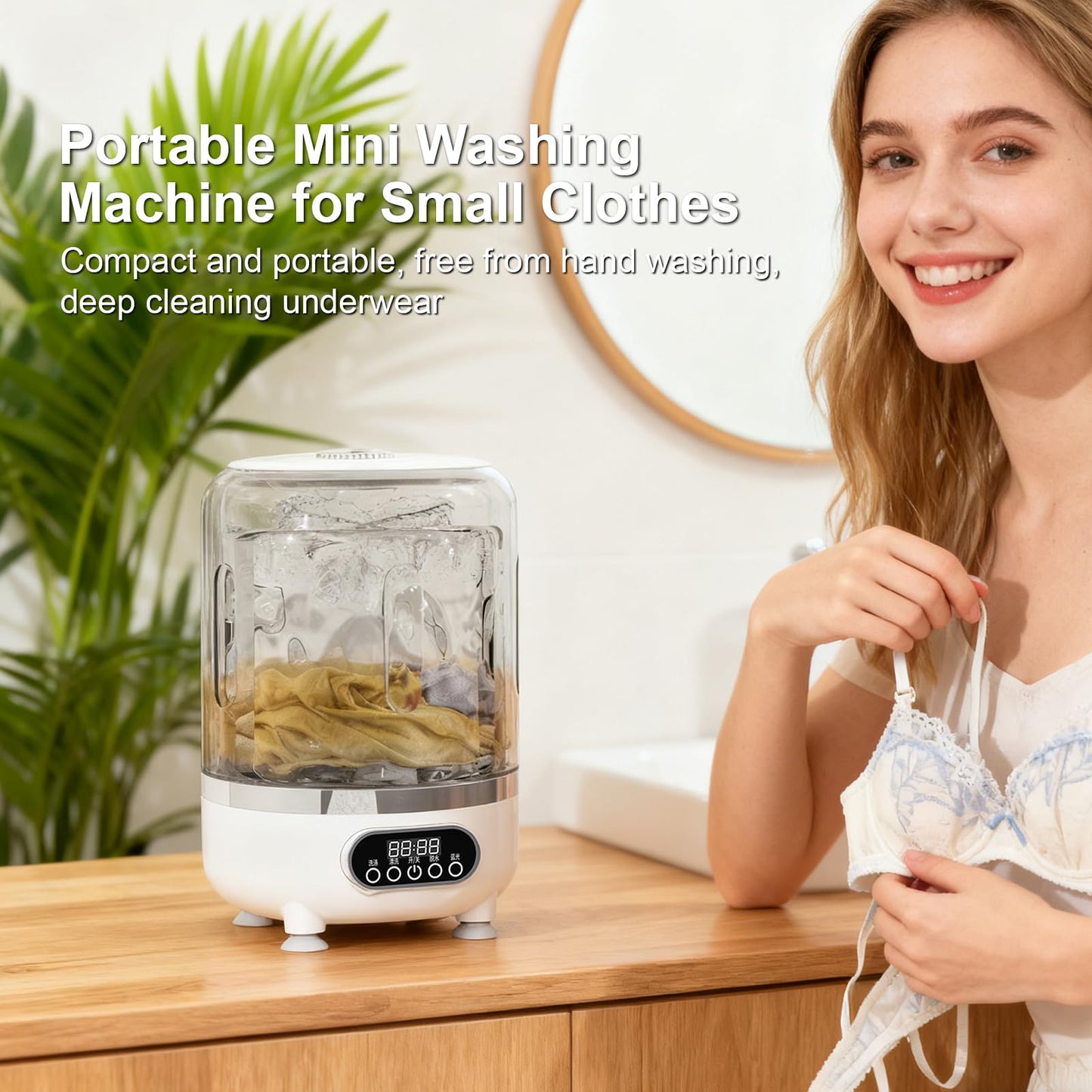 Portable Washing Machine, Underwear Washer, Small Washing Machines, Mini Washing Rechargeable Cordless Washing-Machine, Laundry Cup for Bra, Underwear, Socks，Large Capacity Endurance
