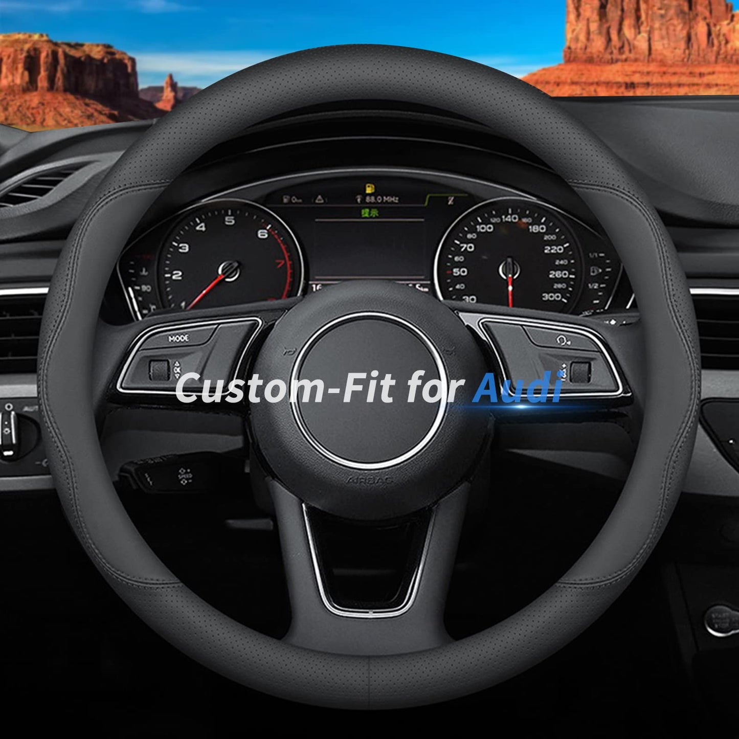 Deer Route Custom-Fit Leather Car Steering Wheel Cover for Audi, B-Style, Non-Slip, Breathable