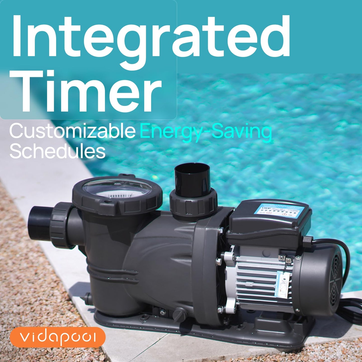 VIDAPOOL In/Above Ground Pool Pump Self Primming High Flow,Dark Grey