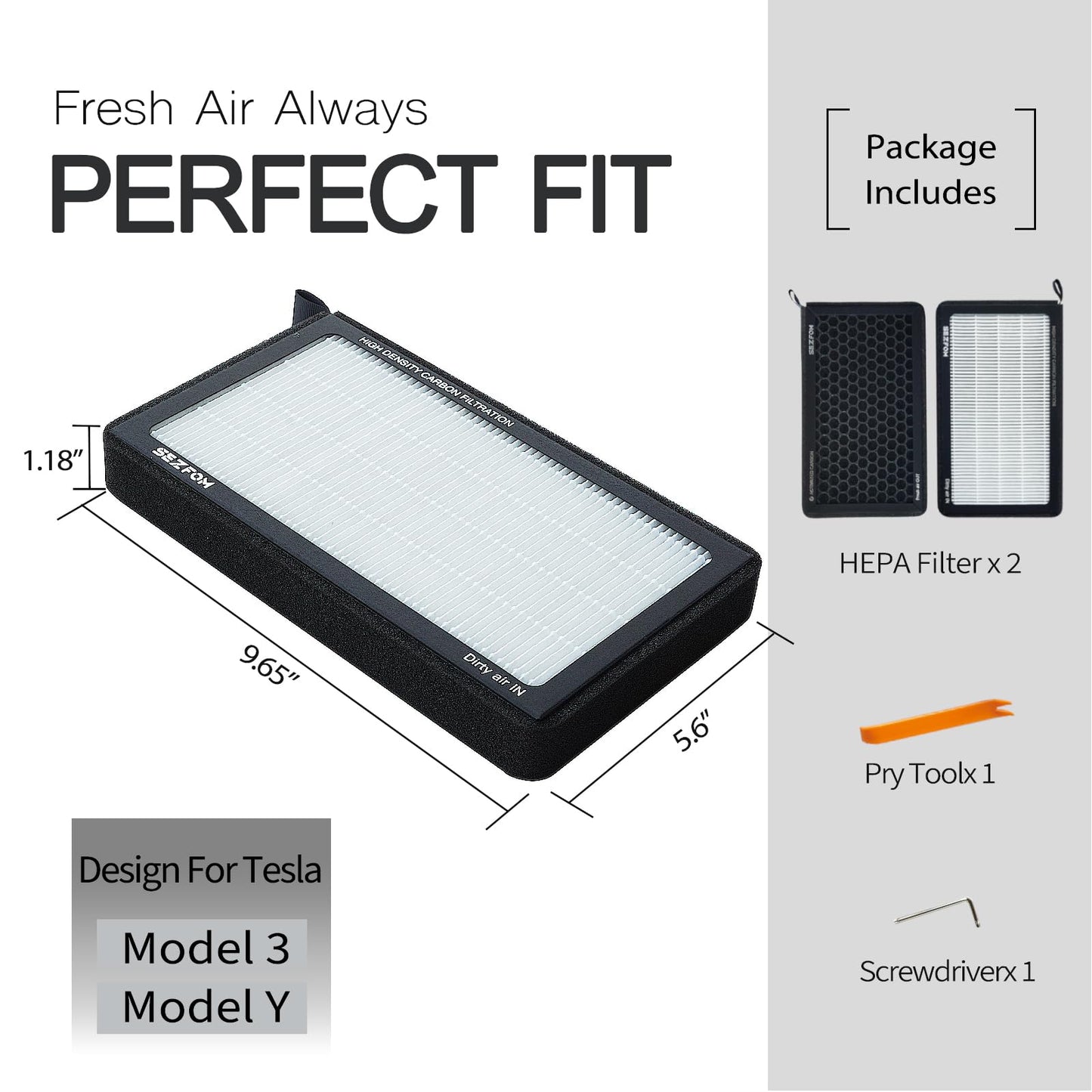 SEZFOM HEPA Cabin Air Filter for Tesla Model 3 Model Y (2016-2026) with Activated Carbon(2-pack) Dual layer Air Filter Replacement