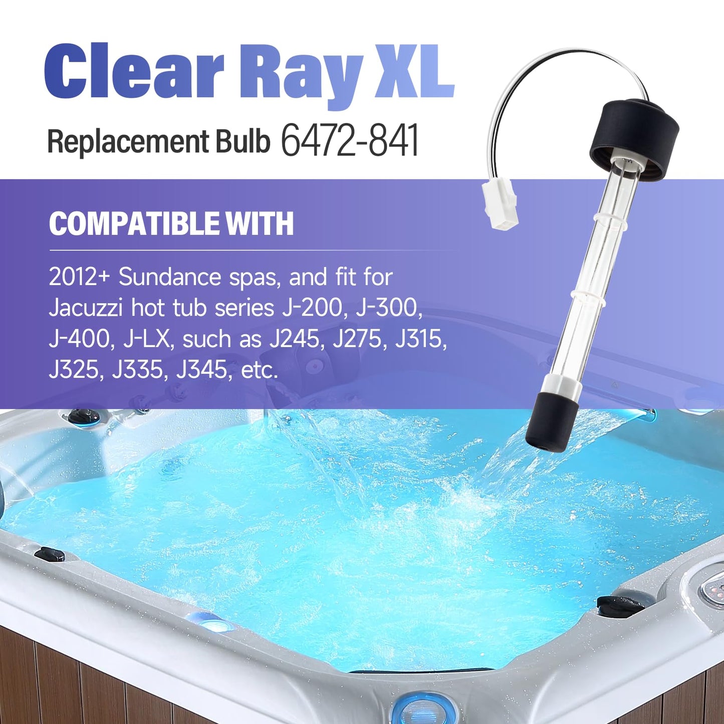 ANTOBLE Clear Ray XL Replacement Bulb, 6472-841 Spa UV Bulb for Jacuzzi Hot Tub J-200, J-300, J-400, J-LX Series and Sundance Hot Tub Spas (2 Pack)
