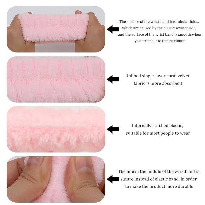 Semato Spa Headband and Wristband Set Skin Care Headband Fluffy Bow Face Wash Headband Hair Accessories Bubble Sponge Spa Headband for Women and Girls (pink)