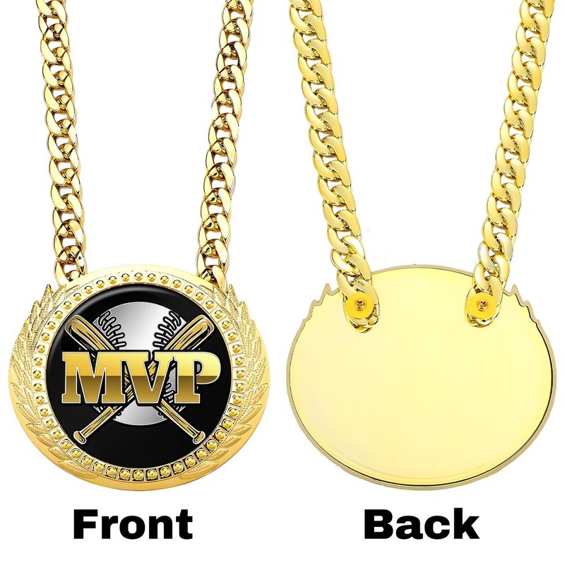 Goutoports Baseball Chain MVP Medal Award – 6" Oversized Gold Turnover Chain Trophy Necklace Prize for Team Champion, Little League, Youth Baseball, Tournament Winner, Banquets Party Gifts