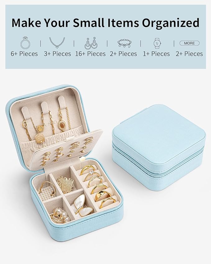 VLANDO Teacher Appreciation Gifts - Travel Jewelry Case, Small Travel Jewelry Organizer Box for Girls Women - Blue