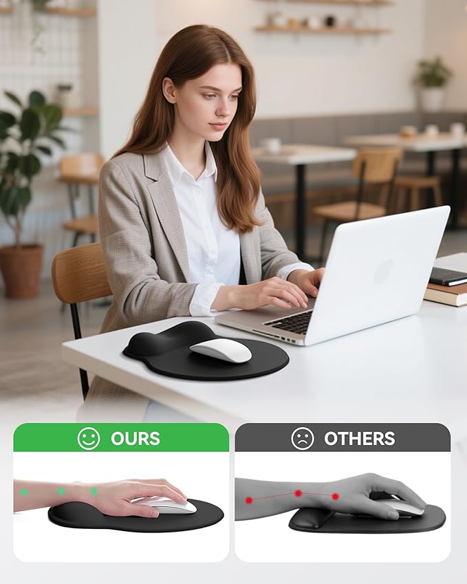Laborio Mouse Pad with Wrist Rest, Ergonomic Mouse Pads for Desk, Office Non-Slip Large Mousepad with Gel Wrist Support(Black, 10.6''L x 9''W)
