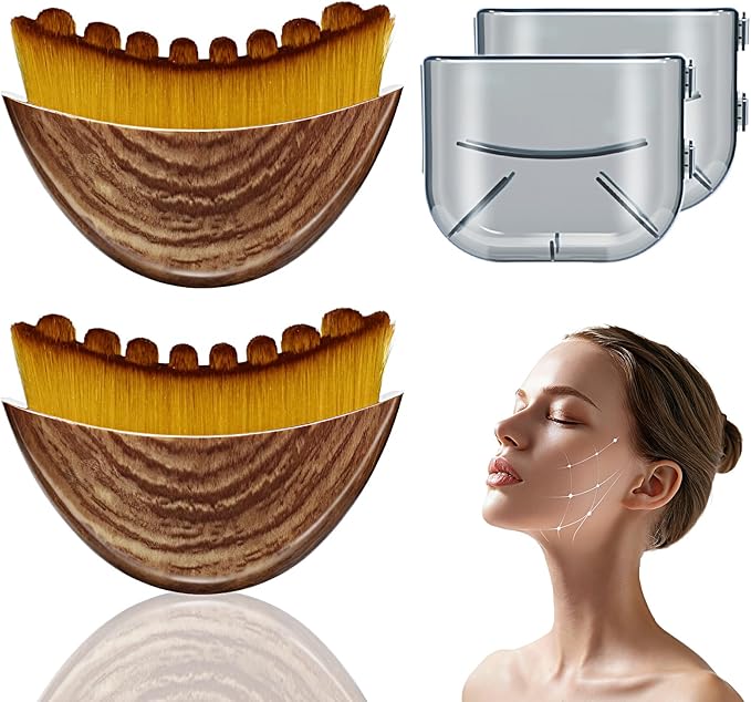Lymphatic Contour Face Brush - Lymphatic Drainage Makeup Brushes for Sculpting & Lifting, Anti-Puffiness Detox Massage, Boosts Skincare Absorption & Glow, Soft Bristles for All Skin Types(Brown-2 pcs)