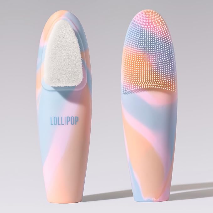LOLLIPOP Handle Dual-Sided Silicone Face Scrubber, Face Exfoliator, Synthetic Face Brush Cleanser, Facial Cleansing Brush for Massage - Rainbow
