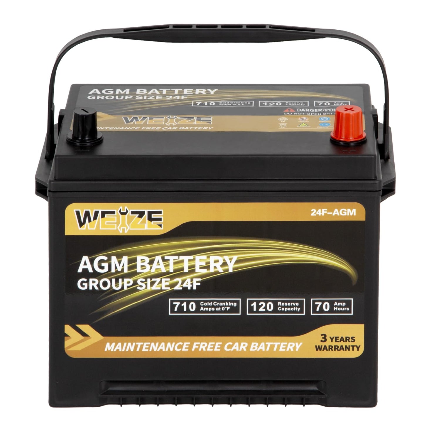 Weize Platinum AGM Battery BCI Group 24F Automotive Battery, 120RC, 710CCA, 36 Months Warranty, Dimensions 10.75" L x 6.81" W x 8.98" H