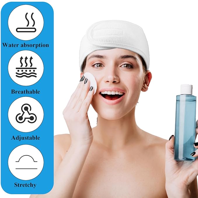 24 Pcs Spa Facial Headband Set - Premium 100% Cotton Esthetician Headbands for Facials, 24.4 x 3.14 Inch Adjustable Hair Wrap for Women, Makeup & Skincare (White)