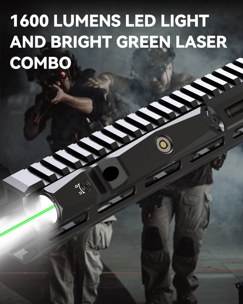 Votatu M9L-G 1600 Lumens Light Laser Combo Compatible with M-Lok Rail Surface, Tactical Flashlight and Green Laser Sight for Rifle, Strobe Function, Magnetic Rechargeable,IIIA Class Laser Output ≤5mw