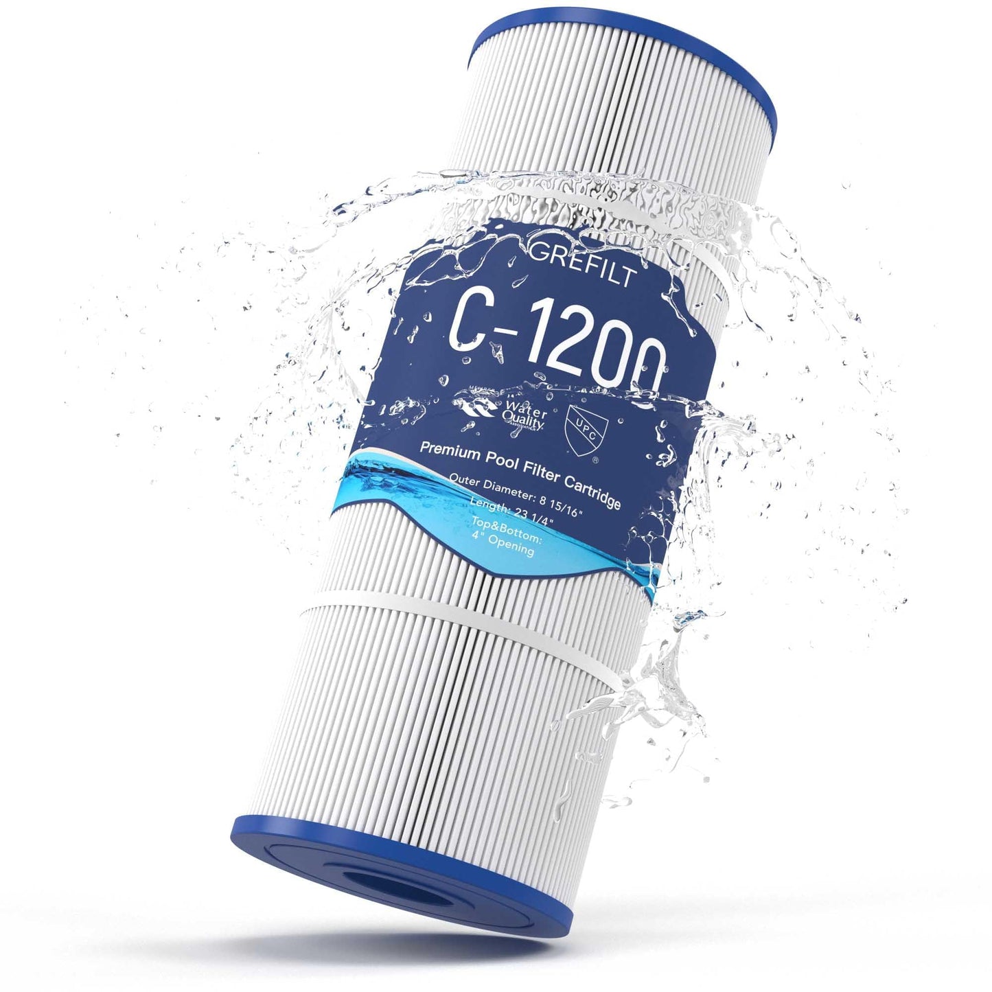 Grefilt C1200 Pool Filter Cartridge - High Flow 120 sq.ft, Compatible with Hayward C1200/CX1200RE & Pleatco PA120 | OEM Fit (Fits Unicel C-8412, Filbur FC-1293) | 23.25"x8.94" OD