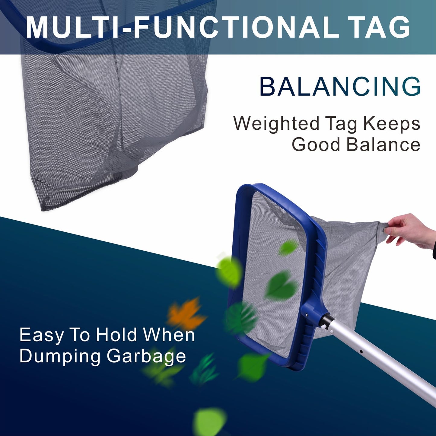 POOLAZA Pool Skimmer Net, Larger Capacity Pool Net Skimmer with Durable Deep Net, Sturdy Frame Pool Nets for Cleaning Effortlessly, High-Efficiency Pool Leaf Net with Easy Scoop Edges