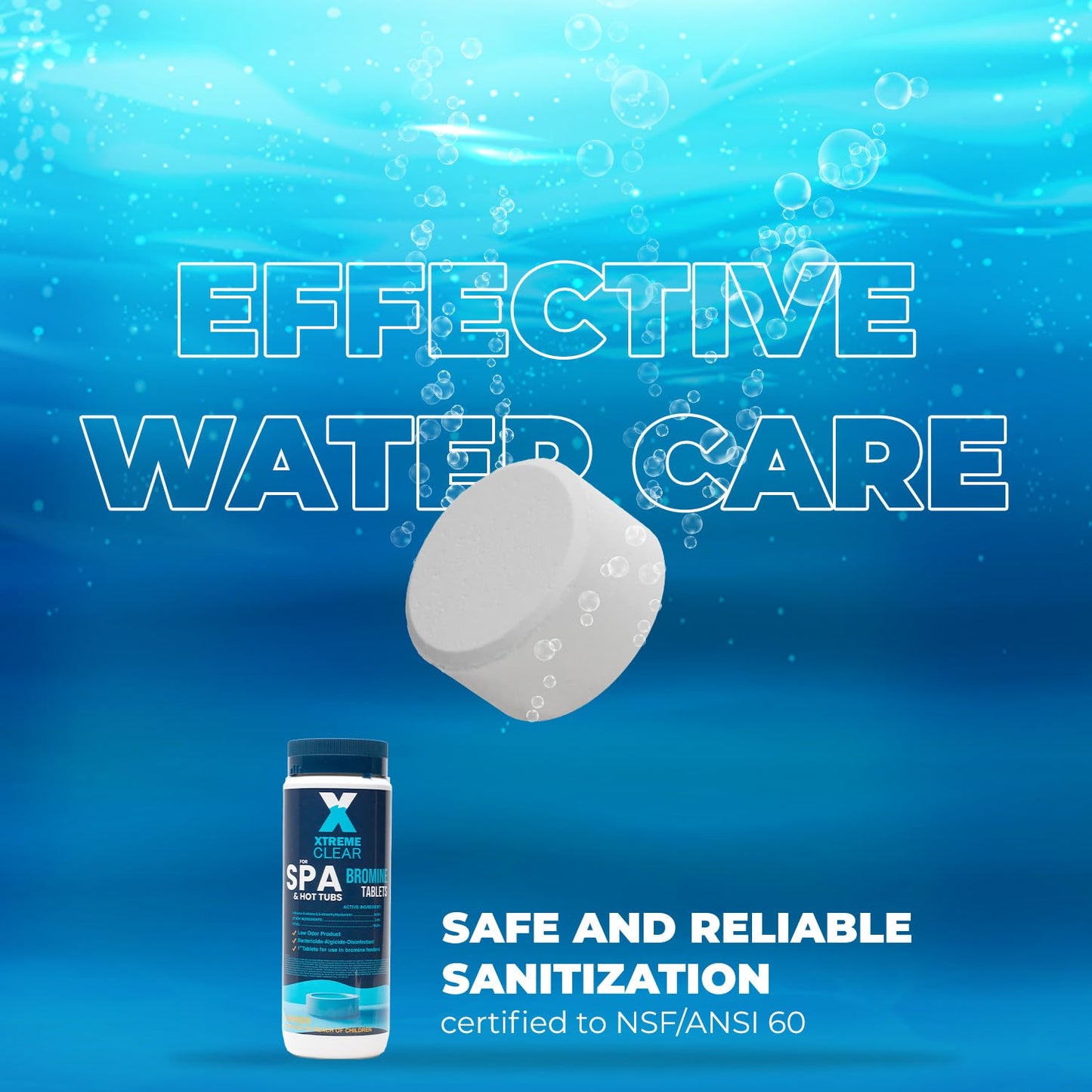 Xtremeclear Bromine Tablets for Spa & Hot Tub – 1.5 lbs Bottle, 1-Inch Tablets, Low-Odor Sanitization, Restores Water Clarity, Slow-Dissolving, Long-Lasting for Clean Water (Pack of 1)