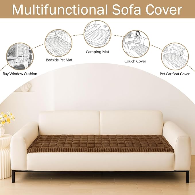 hyha Couch Covers for Dogs Washable, Non Slip Plush Dog Sofa Protectors, Fuzzy Pet Couch Covers for 3 Cushion Sofa Pet Friendly (Brown, 27.6" x 59")