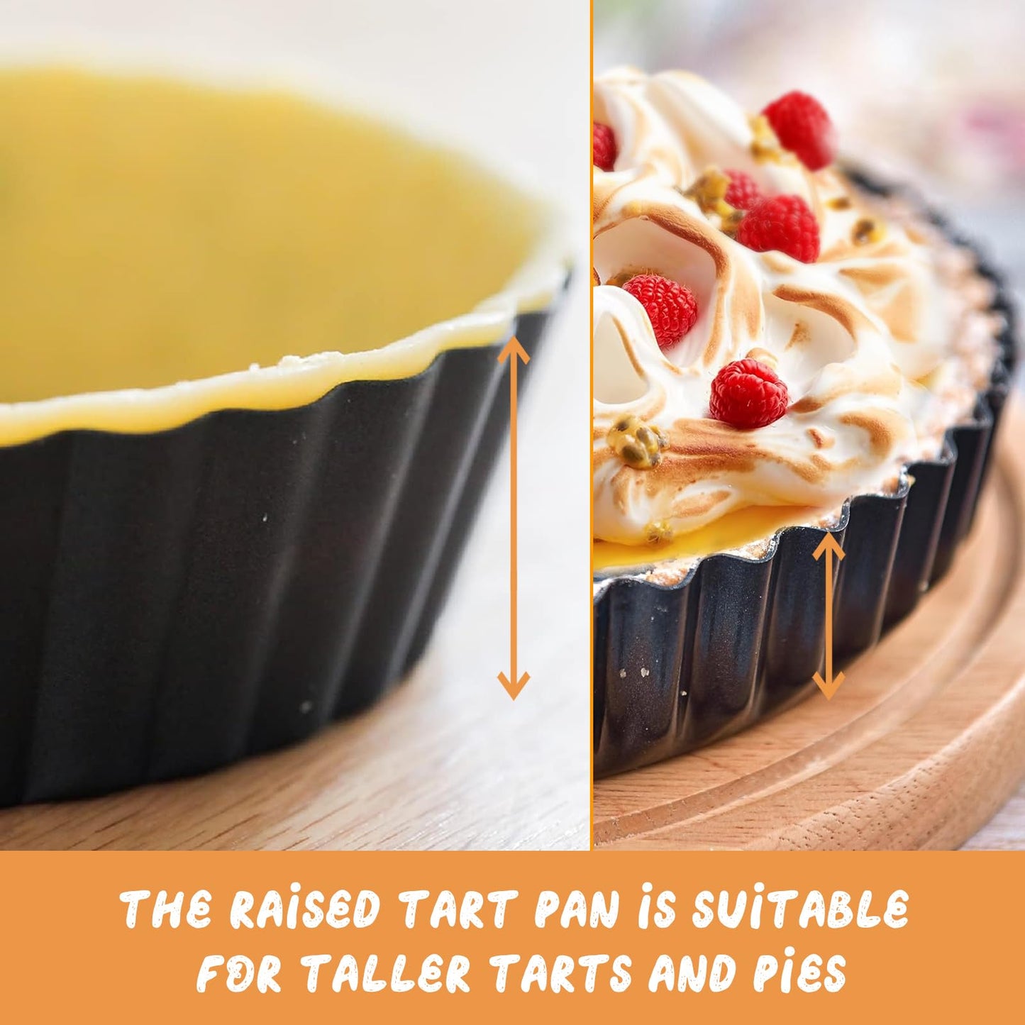 RICHSC-PAN Deep Tart Pan, 9.5 x 2.2 Inches Non-Stick Tall Tart Pan Bottom Can Be Removed. Suitable for Making Various Pies, Tarts and Quiche. Easy to Clean is the Choice for Home Baking