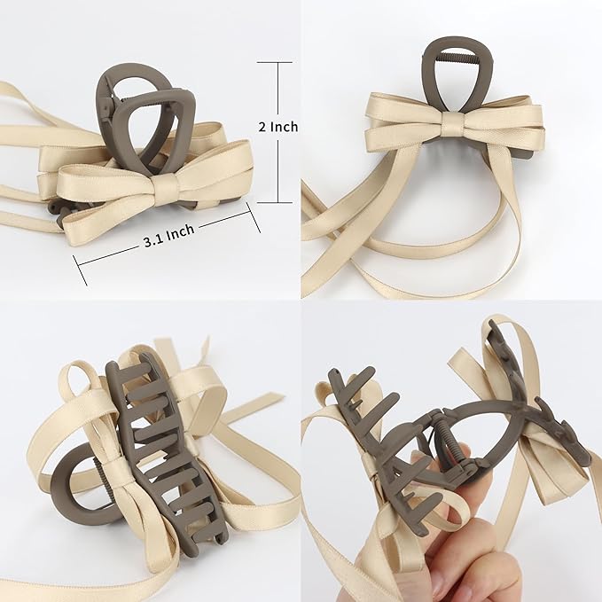 Bow Hair Claw Clips for Women Butterfly Hair Clips 3.15" Medium Size Bow Hair Clip for Girls Tassel Ribbon Bowknot Hair Accessories for Birthday Party Show Christmas Thanksgiving 3 Pcs