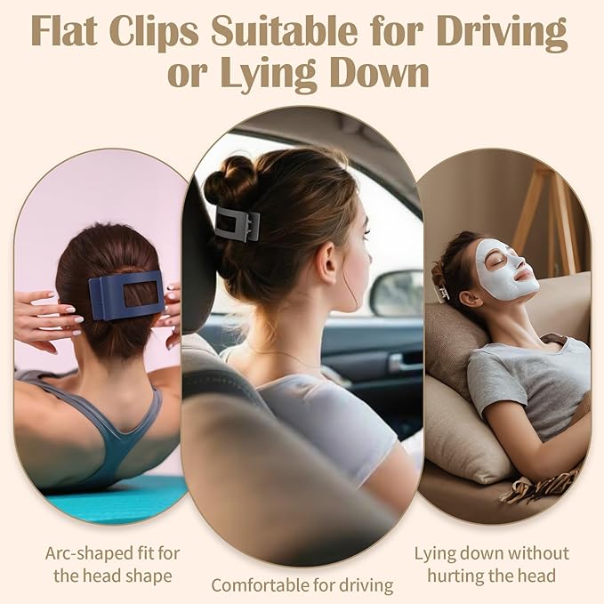 8 Pcs Large Flat Hair Clips for Women, Non-slip Big Square Matte Hair Claw Clips