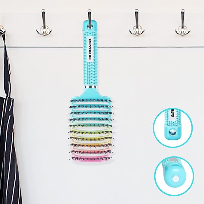 Detangling Brush Boar Bristles Hair Brush for Adult & Kids Wet or Dry Hair,Curved and Vented Detangler Brush - Adds Shine and Makes Hair Smooth(Green)