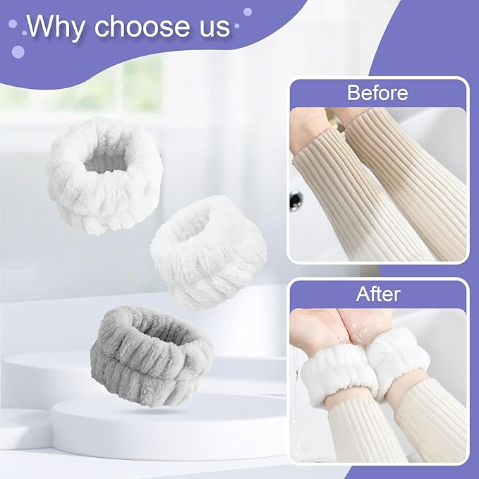 4Pcs Microfiber Wrist Bands for Face Washing - Absorbent Towel Wristbands for Women, Prevents Water from Spilling Down Arms