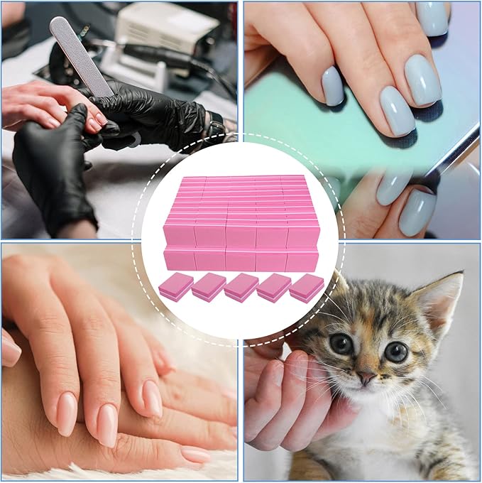 Nail Buffers (100 Pack), Mini Buffer Block Nail File for Acrylic and Natural Nails, 100/180 Grit Nail Buffer Block Bulk Buffing Blocks for Nail Buff Professional Manicure File Blocks Set Hot Pink