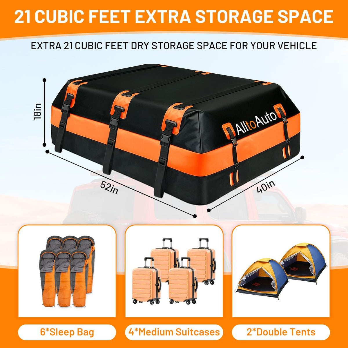 Car Rooftop top Cargo Carrier 21 Cubic feet 100% Waterproof Heavy Duty PVC for All Cars with/Without Rack, Includes Anti-Slip Mat, 10 Reinforced Straps, 6 Door Hooks, Luggage Lock