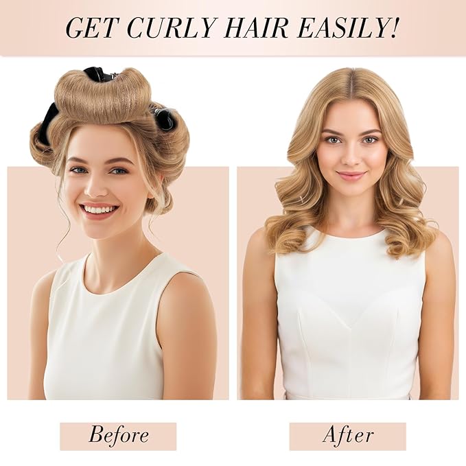 Heatless Curlers, Heatless Curls Overnight Set for Women, No Heat Hair Curlers to Sleep In, Jumbo Overnight Curls with Blowout Rods for Long Hair (Black, 3 Pack Curling Rod with 1 Scarf)