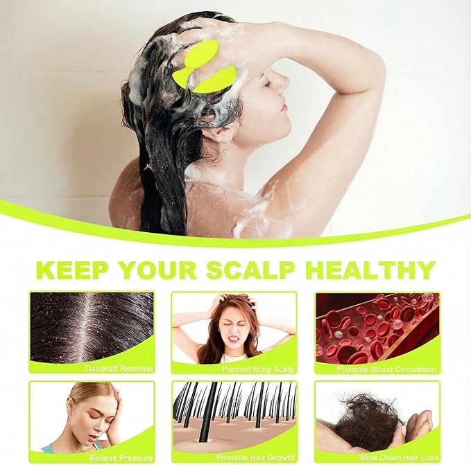 Silicone Scalp Massager Shampoo Brush, Scalp Brush for Hair Growth & Dandruff Removal, Hair Scrubber Scalp Stimulator Exfoliator Brush with Soft Bristles for Wet Dry Scalp Care (Fluorescent Green)