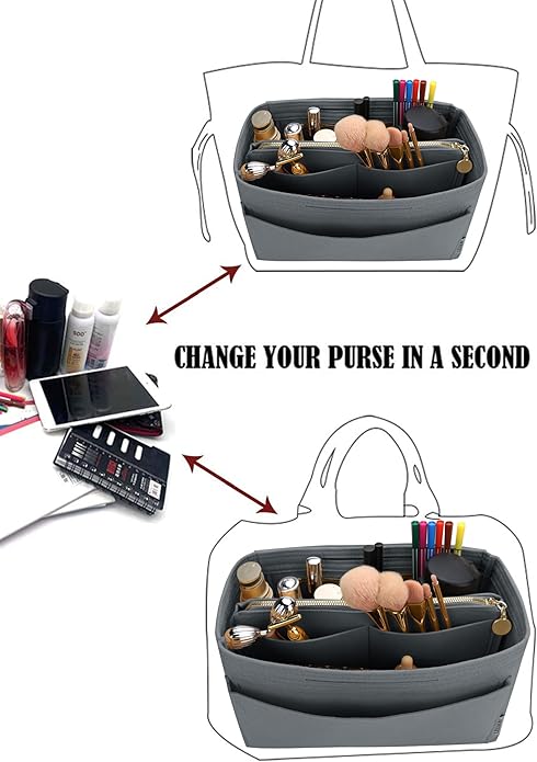 LEXSION Felt Purse Bag Organizer Insert with zipper Bag Tote Shaper Fit Speedy Neverful PM MM