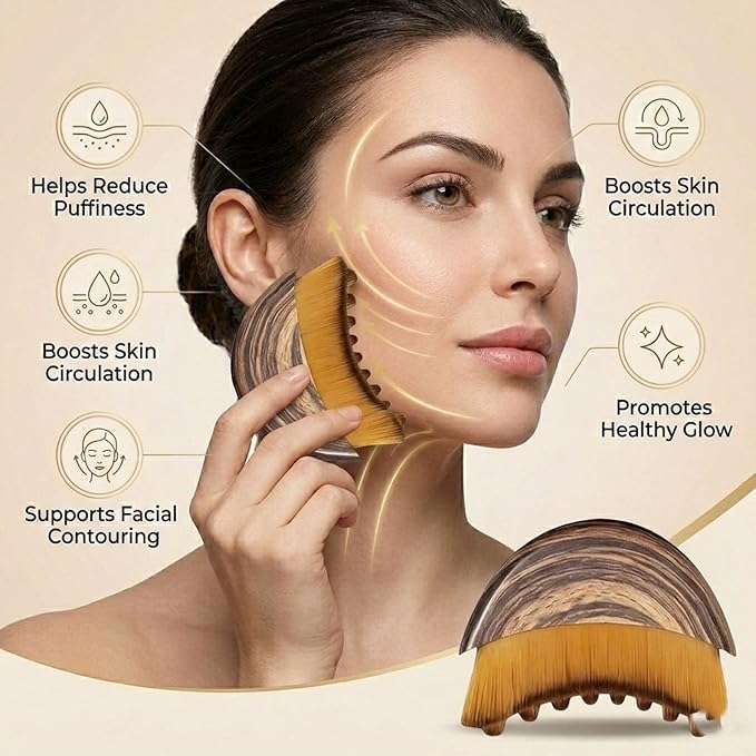 4Self Care Lymphatic Contour Face Brush (2 Pack) Dry Skin Contour & Sculpting Tool, Wooden Lymphatic Massager for Face & Neck, Makeup Prep, Jawline Toning & Facial Definition Enhancement