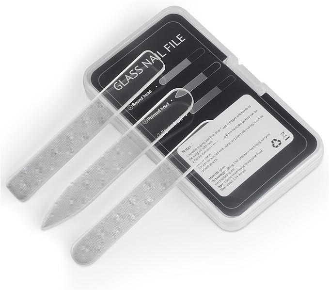 Premium 3-Piece Crystal Glass Nail File Set with Storage Case, Professional Reusable Fingernail Files for Natural Nails, Portable Manicure Pedicure Tools for Home Travel, Perfect Gift for Women