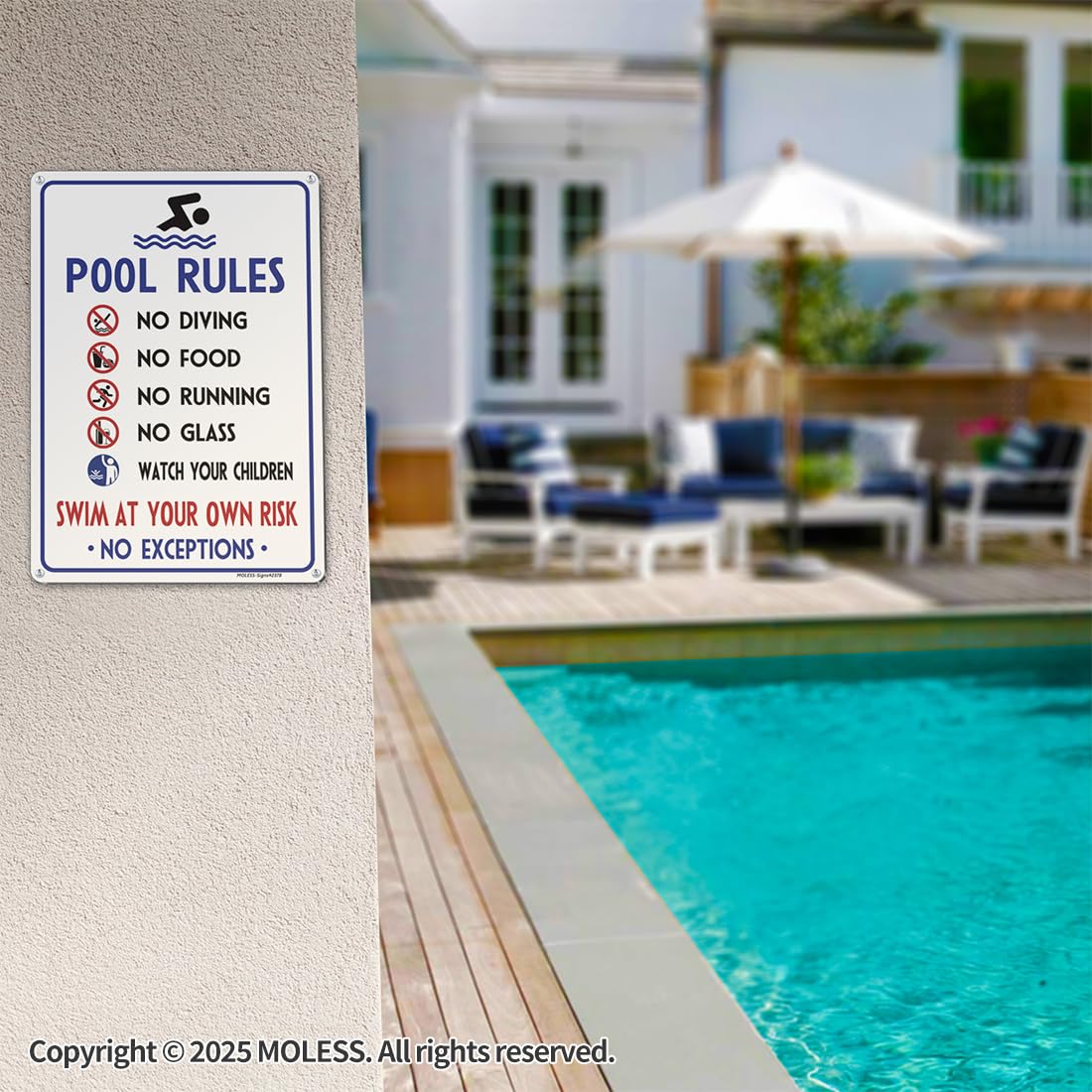 MOLESS 2 Pack Pool Rules Signs Outdoor – 14x10 Inch Pool Signs for Outside, Durable 0.040 Aluminum Weatherproof & UV Protected, Easy to Mount for Pool Safety, 2378-White