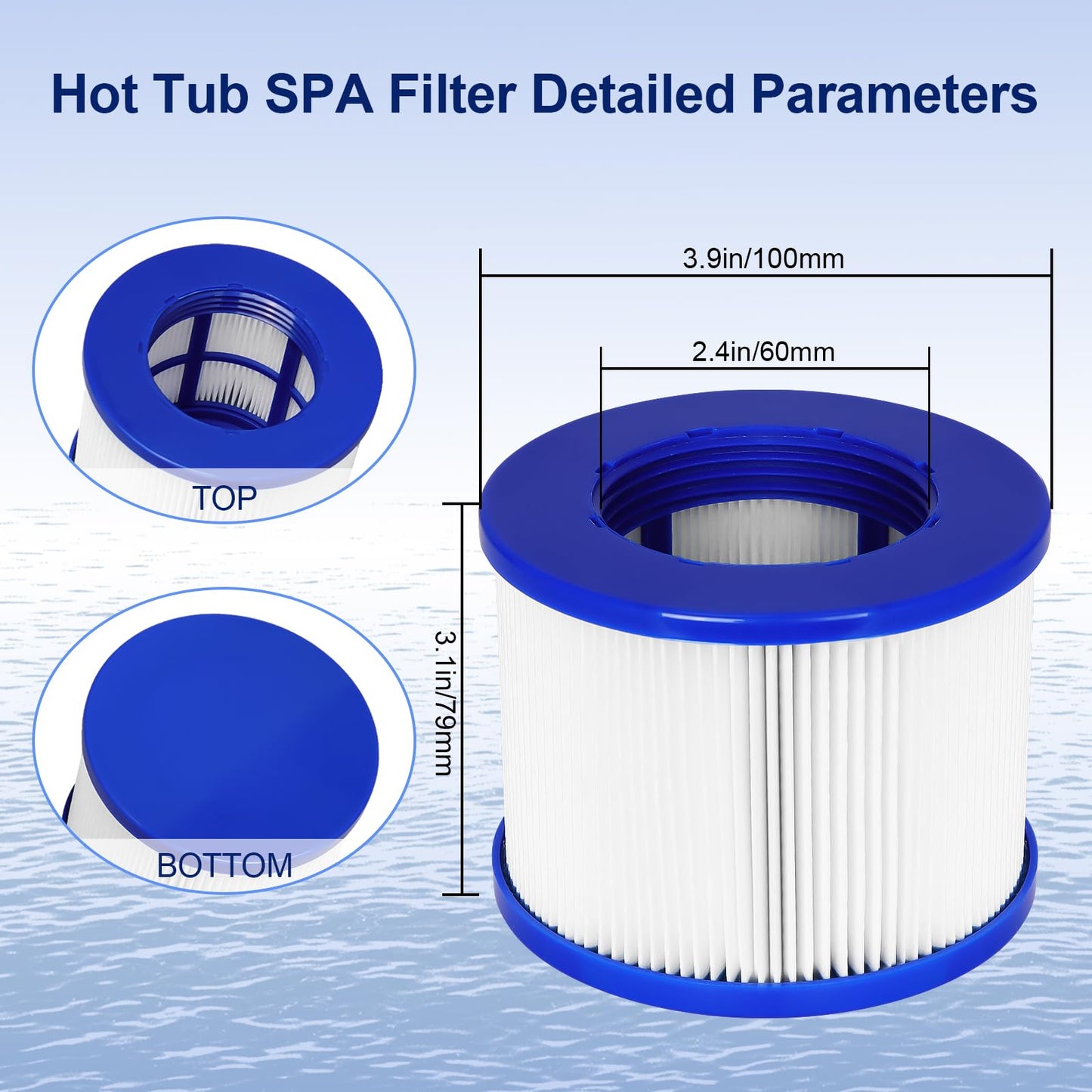 vkolim Hot Tub Replacement Filter Cartridges - Compatible with All RELXTIME, ALEKO, Wejoy, Aquaspa Hot Tub More - Screw-in Spa Filters for Inflatable Hot Tubs & Massage Pools (4 Pack)