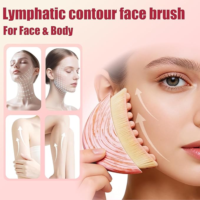 Lymphatic Contour Face Brush, 2-Pack New Lymphatic Drainage & Contour Face Massage Brush Set for Gua Sha, Puffiness Reduction, Glowing Skin, Gentle Daily Facial and Body Massage Tool