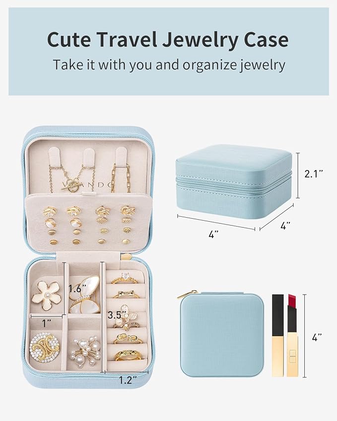 VLANDO Teacher Appreciation Gifts - Travel Jewelry Case, Small Travel Jewelry Organizer Box for Girls Women - Blue