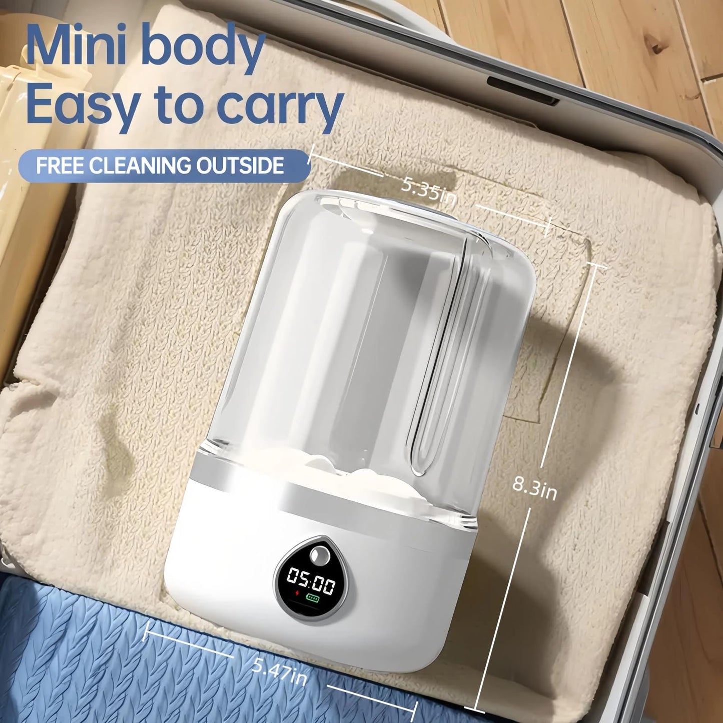 Portable Washing Machine, Compact Mini Washing Machine for Delicates & light garments, Cordless Portable Washer, 1.4L White Mini Washer, Great for Dorm, Apartment, Travel