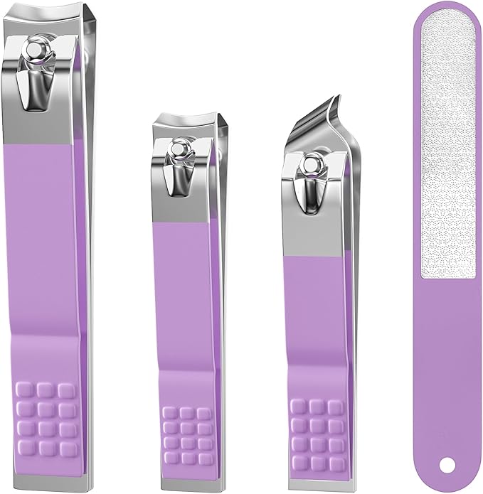 DUCOO Nail Clipper Set, 4 PCS Ultra Sharp Nail Clippers for Men, Women, Adults Toenail Fingernail Clippers, Stainless Steel Nail Cutter & File, Purple