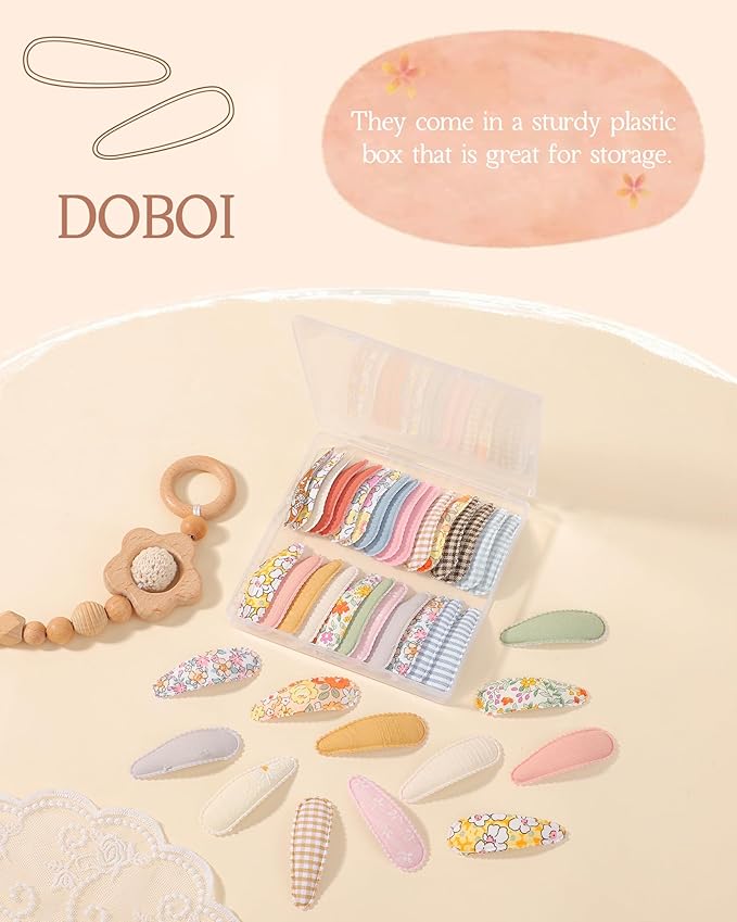 doboi 40Pcs Toddler Hair Clips Hair Barrettes Baby Girls Hair Bows Clips Floral Print Non Slip Snap Hairpins Flower Hair Clips for Girls Kids Toddler Hair Accessories