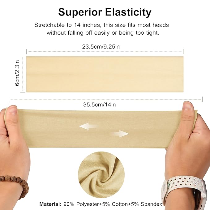 Ztomine Headbands for Women, 8pcs Stretchy Non Slip Soft Cotton Cloth Hair Bands for Sports, Workout, Yoga and Running