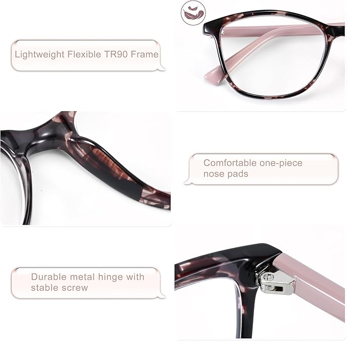 Madison Avenue Square Vintage TR90 Blue Light Blocking Reading Glasses for Women, Anti Eyestrain/Glare Computer Readers