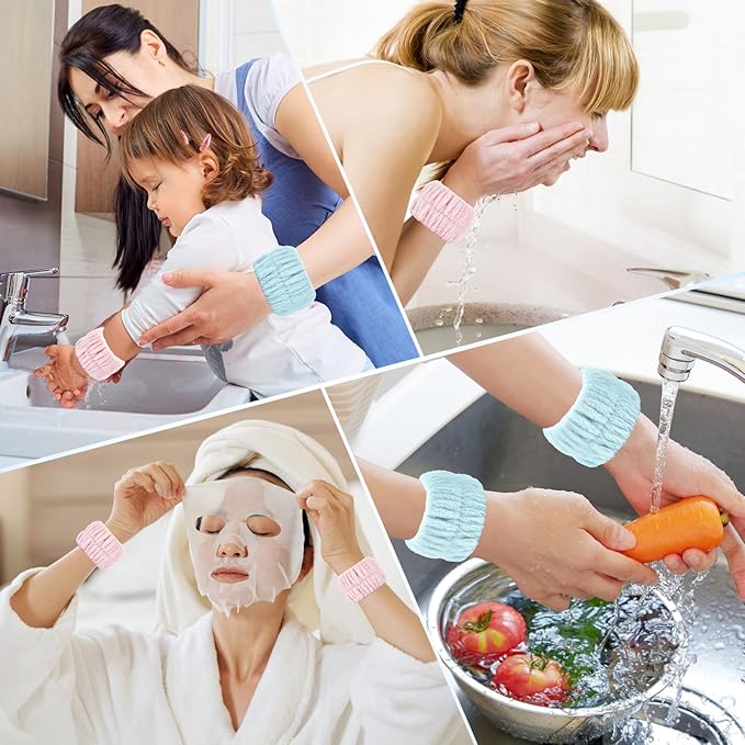 Wrist Bands for Washing Face, 4pcs Spa Face Washing Wristbands, Microfiber Arm Wrist Towels, Absorbent Wash Wristbands for Woman Men, Prevent Water from Spilling Down Your Arms