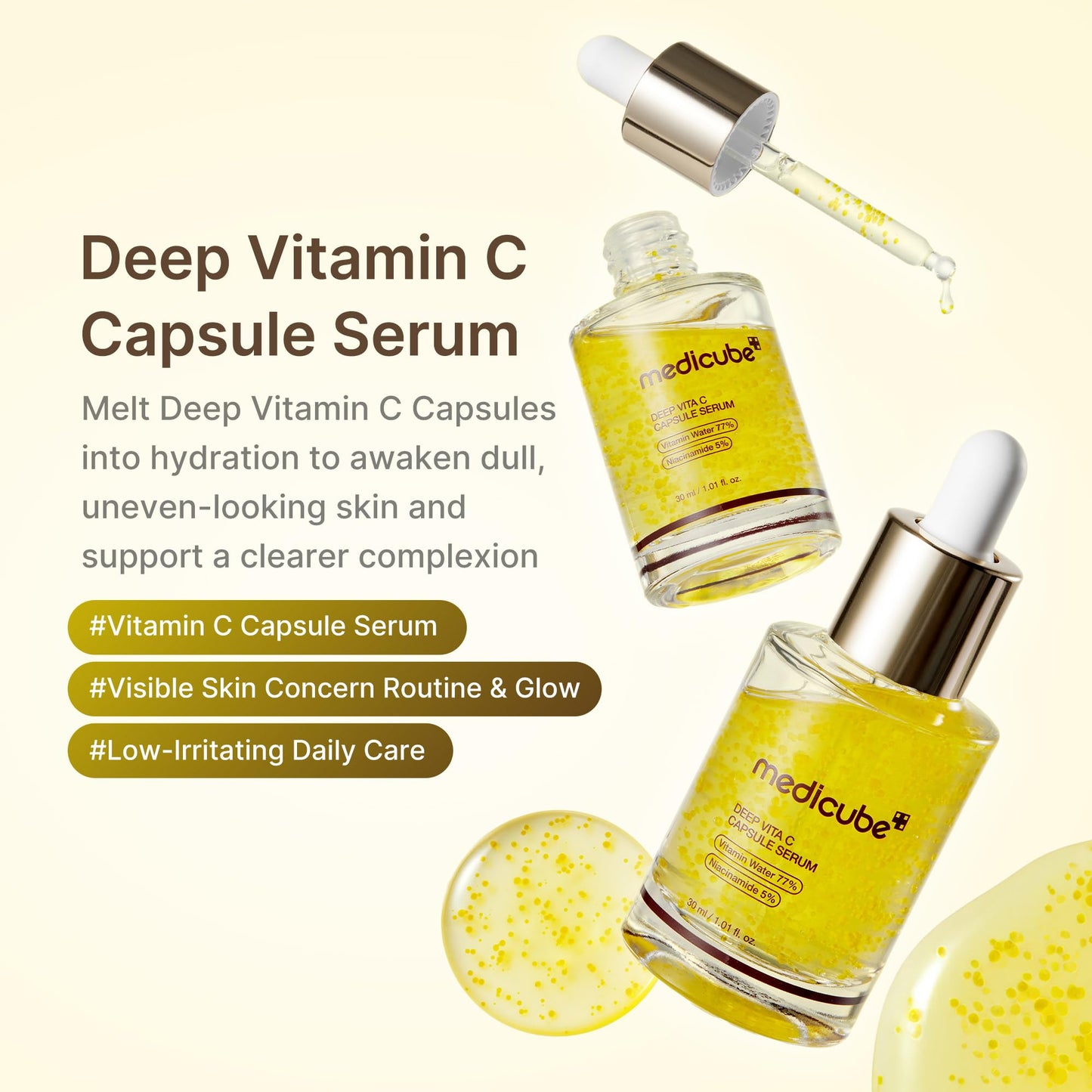 medicube Deep Vitamin C Capsule Serum | Hydrating Vitamin C Serum for Dull & Uneven-Looking Skin with Visible Concerns | Liposome Capsules for Smooth, Radiant Texture | Korean Skincare 1.01 fl.oz