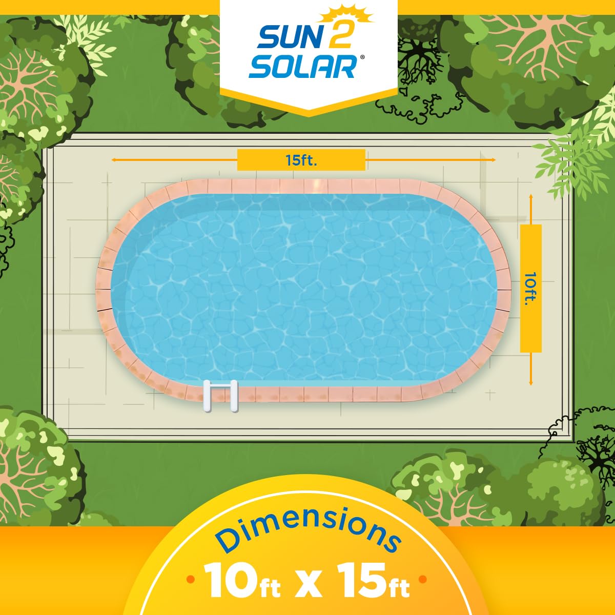 Sun2Solar Blue 10 ft x 15 ft Oval Pool Solar Cover | 8 Mil | Heat Retaining Blanket for Inground and Above Ground Swimming Pools | Harness The Sun's Energy to Heat Pool | Bubble Heating Blankets