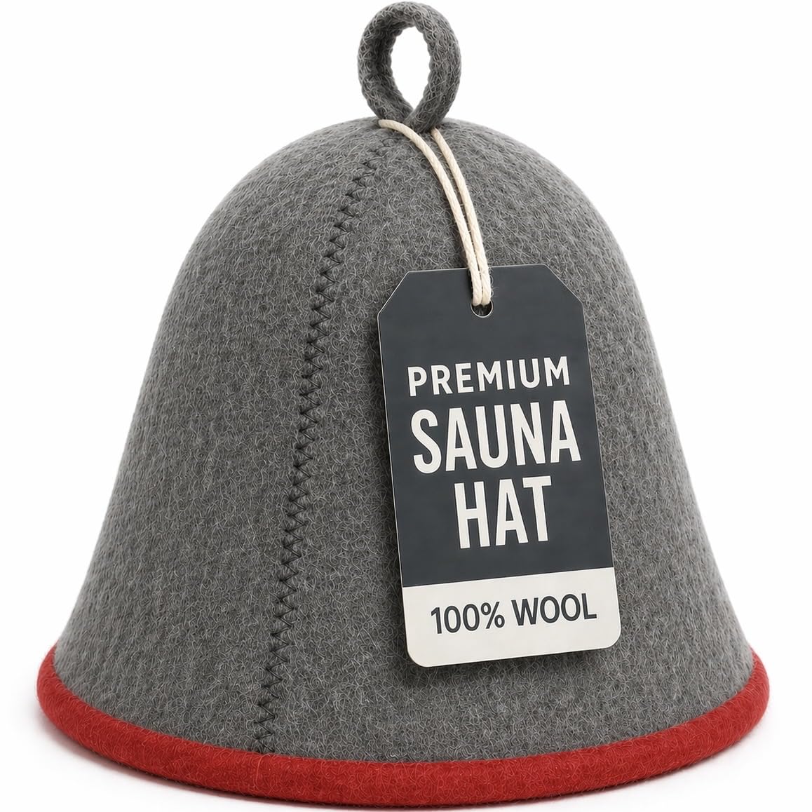 Premium Sauna Hat – 100% Natural Wool, Handmade Sauna Headwear for Men and Women – Eco-Friendly, Breathable, Insulating Hat for Sauna, Steam Room, Banya, and Bathhouse – One Size Fits All, Grey-Red