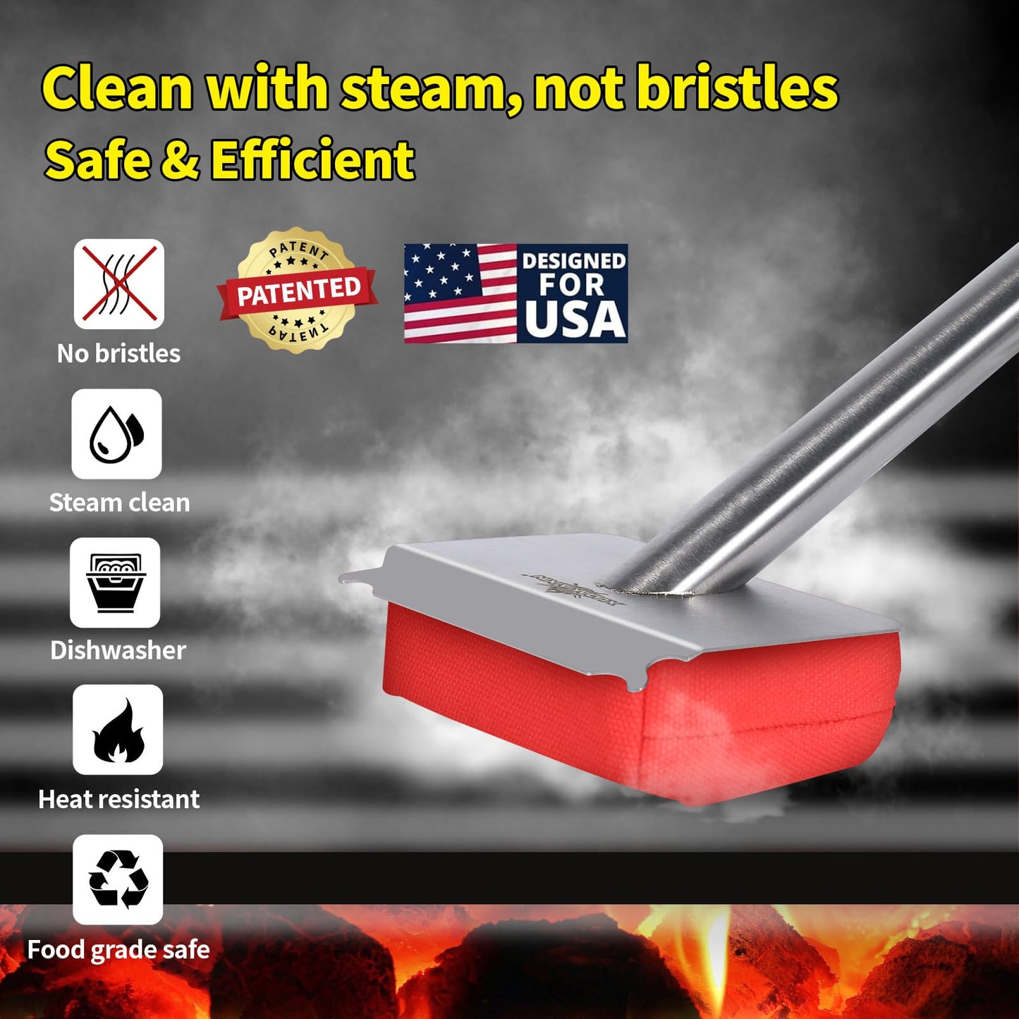 XUDAKAIXIN Grill Brush Bristle Free,BBQ Replaceable Scraper Cleaning Head,Safe Grill Accessories for Cast Iron Grates/Porcelain/Weber Gas/Charcoal Grill,Grill Brush for Outdoor Grill-Red