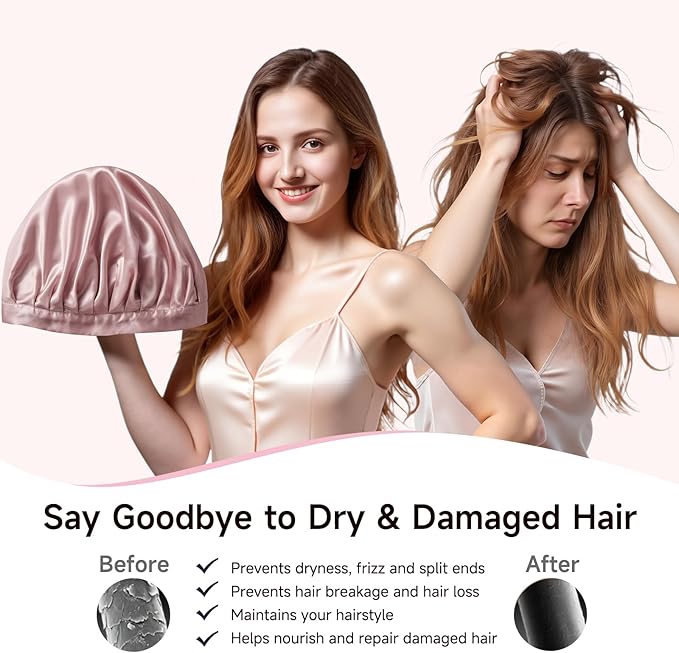 Kaome 100% Mulberry Silk Bonnet for Sleeping Women, 22 Momme Double Layer Silk Hair Wrap, Non-Slip Sleep Cap with Adjustable