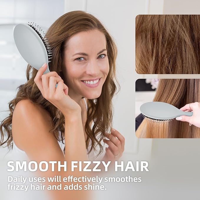 Boar Bristles Hair Brush for Women and Men, Detangling Hair Brush for Smoothing Massage Add Shine, Nylon&Boar Bristles Detangler brush for Hair Healthy (1 Pack-Grey)