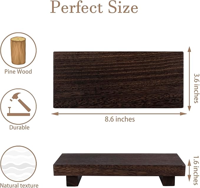 zoocatia Small Wood Tray Pedestal Stand Farmhouse Bathroom Decor Decorative Wooden Riser Kitchen Soap Dish Holder for Vanity, Counter, Sink, Dark Brown