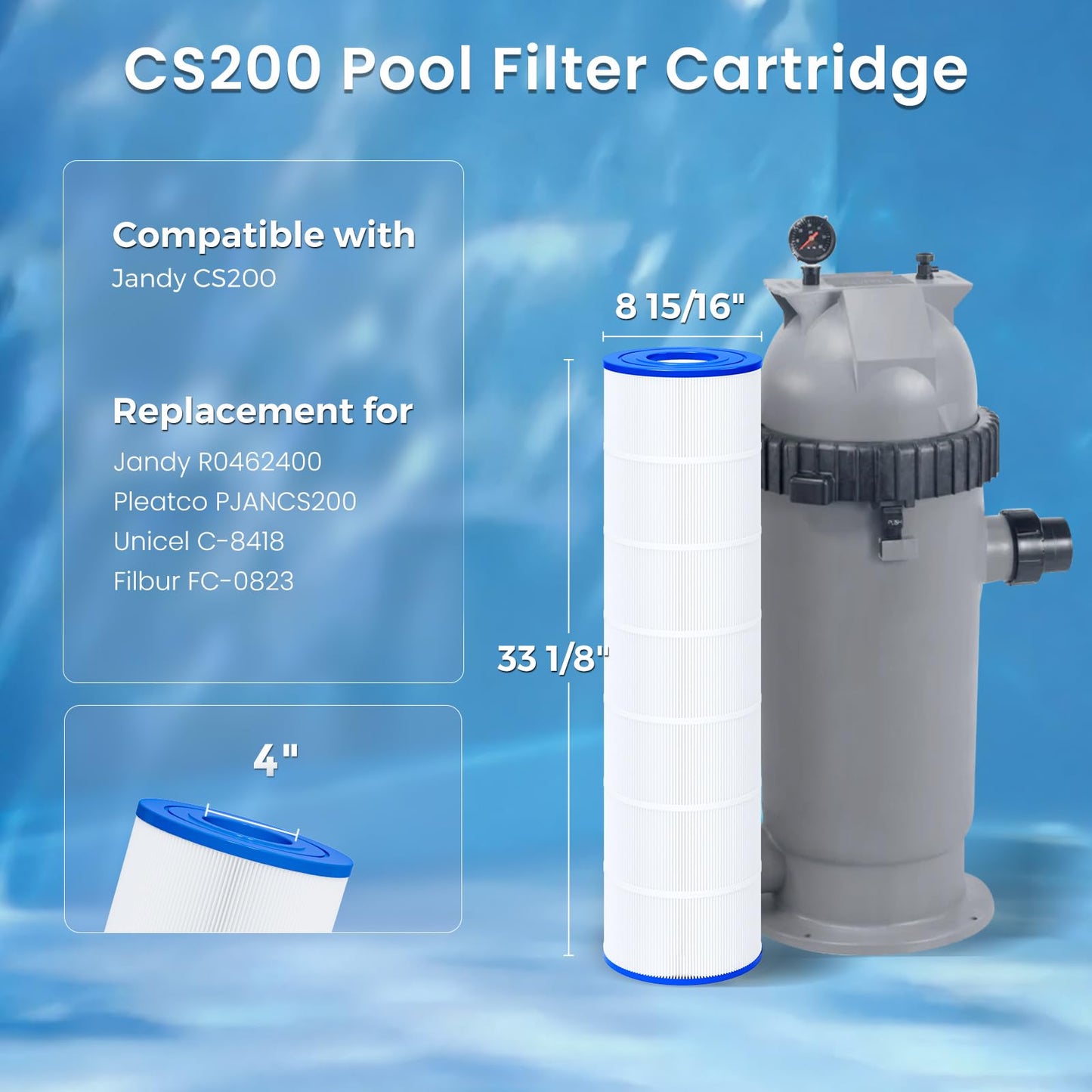 Future Way CS200 Pool Filter Cartridge Replacement for Jandy CS200, Replace for Jandy R0462400, Pleatco PJANCS200, 200 sq. ft
